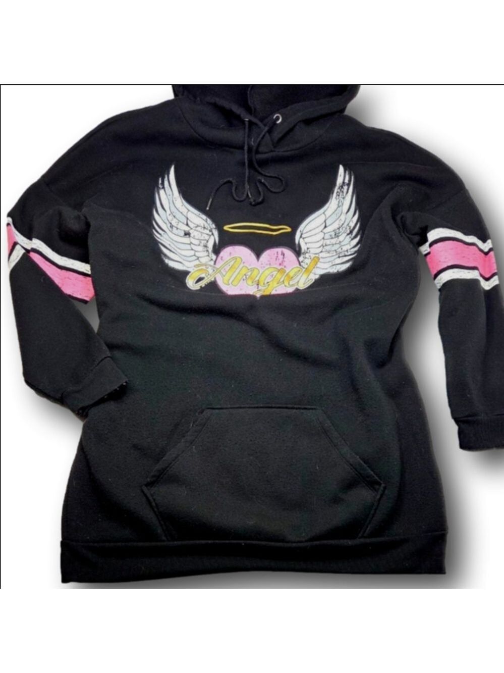 Juniors No Boundaries Black Pink Angel Graphic Hoodie XXL